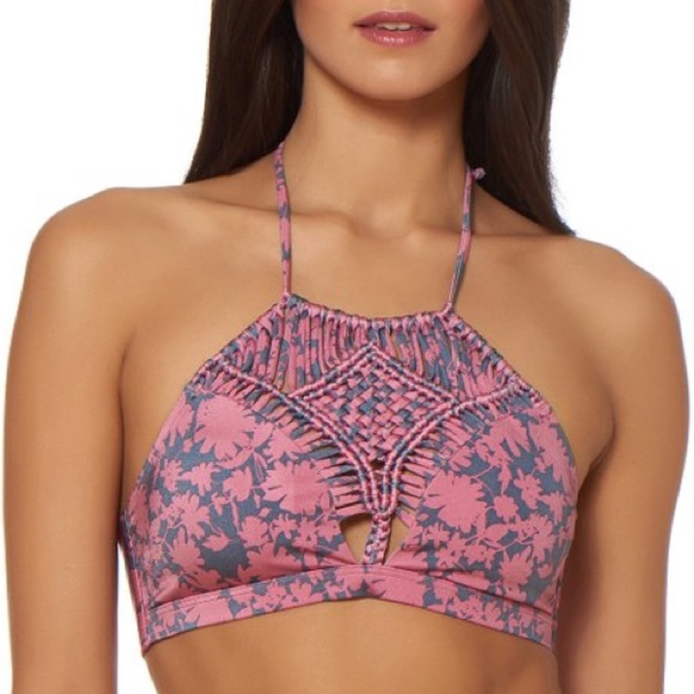 NWT Dusty Rose High-Neck Macrame Top